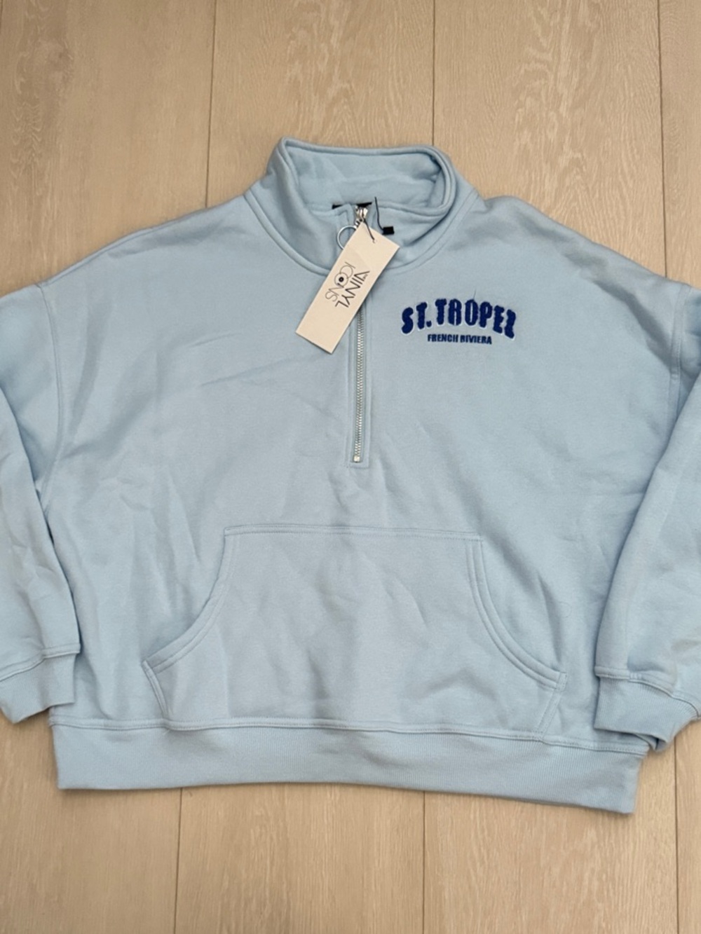 The Vinyl Icons ST. TROPEZ Light Blue Quarter-Zip Pullover Sweatshirt